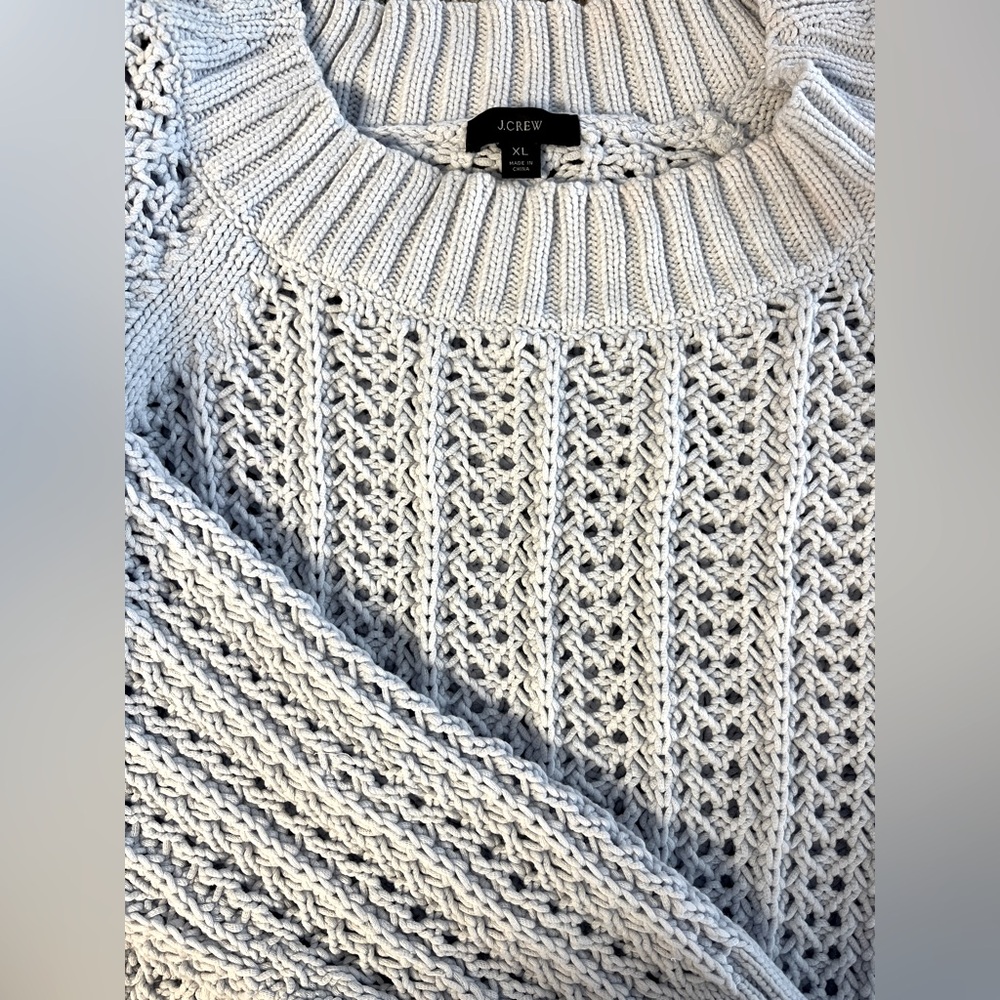 Light blue Jcrew boat neck heavy knit sweater, size XL.